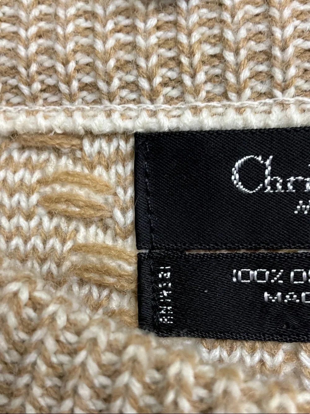 Christian Dior Beige Cream Textured Knit Crewneck Sweater XL Vintage Rare